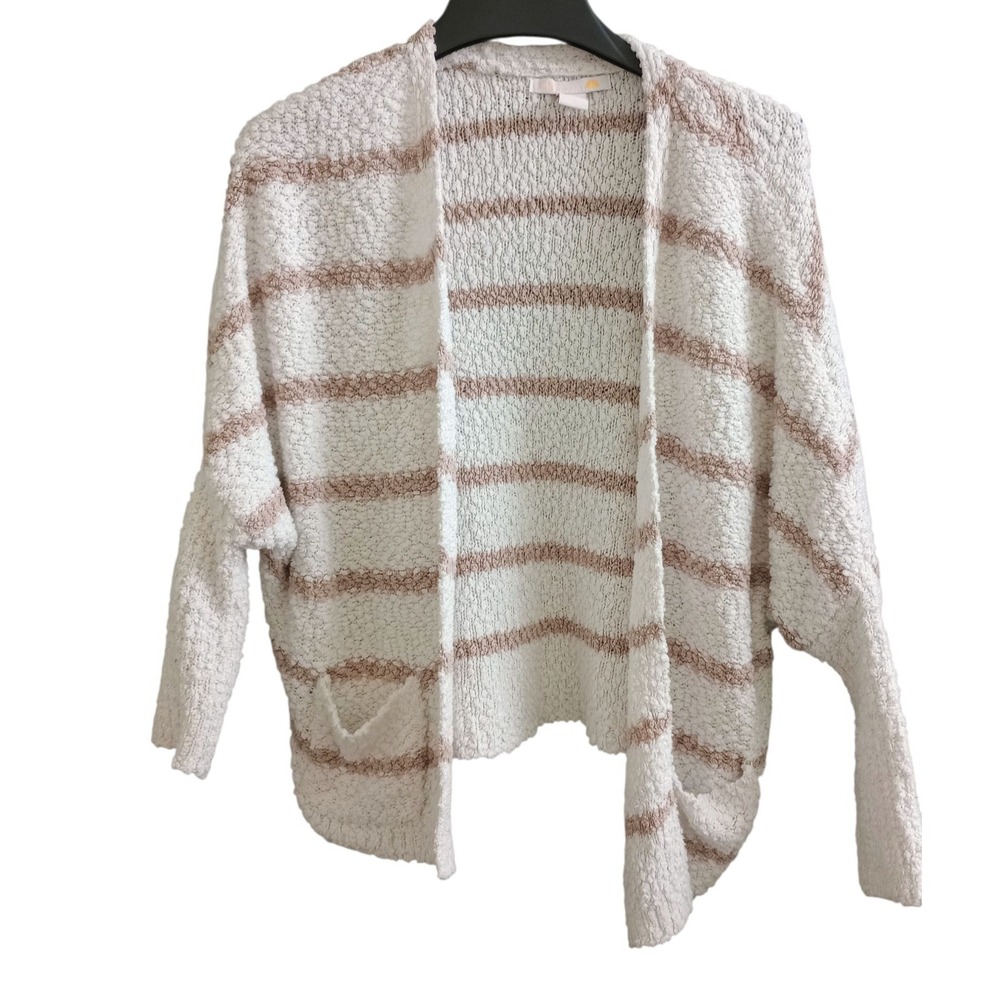 C&C California Cardigan Sweater Open Front  Striped‎ Boucle Pockets Cozy Small